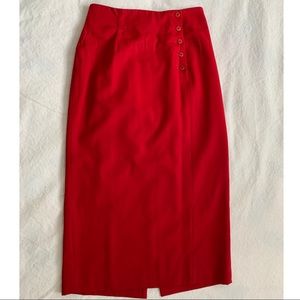 VTG - Red Wool Pencil Skirt